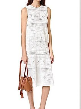 A.L.C. White Crochet Midi Skirt with Eyelet Detail